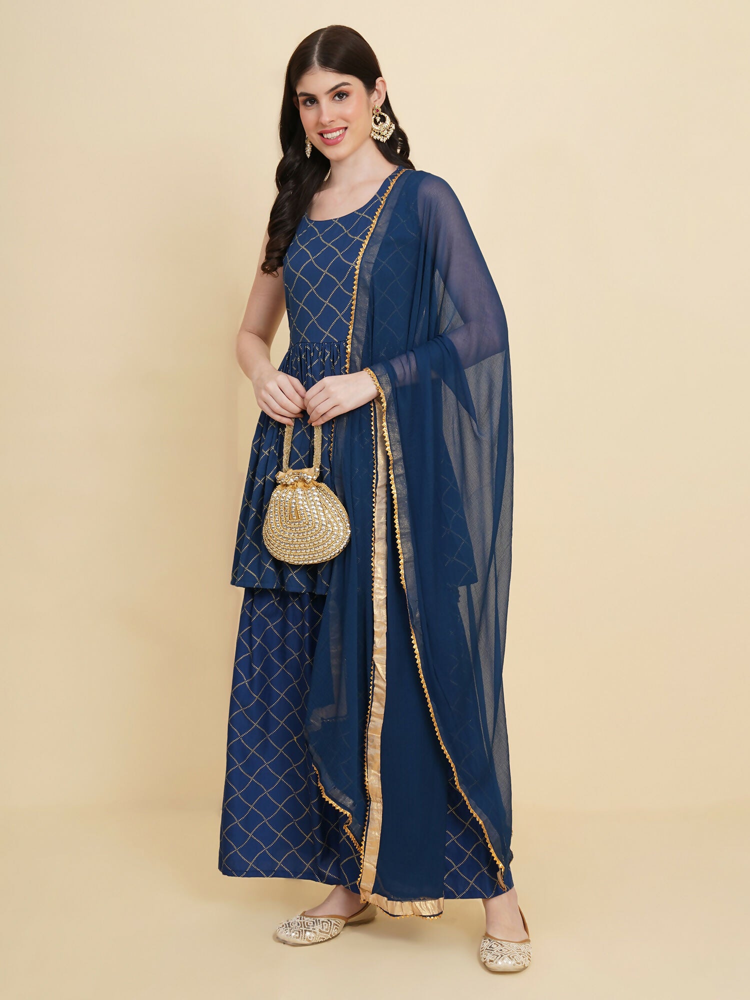 Designer Stylish Blue cotton Stitched Suit With Dupatta - Tanisha - Distacart