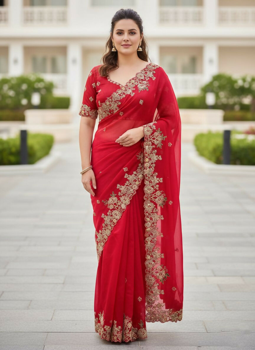 Teeya Creation New Trendy Party Wear Soft Silk Saree-Red - Dista