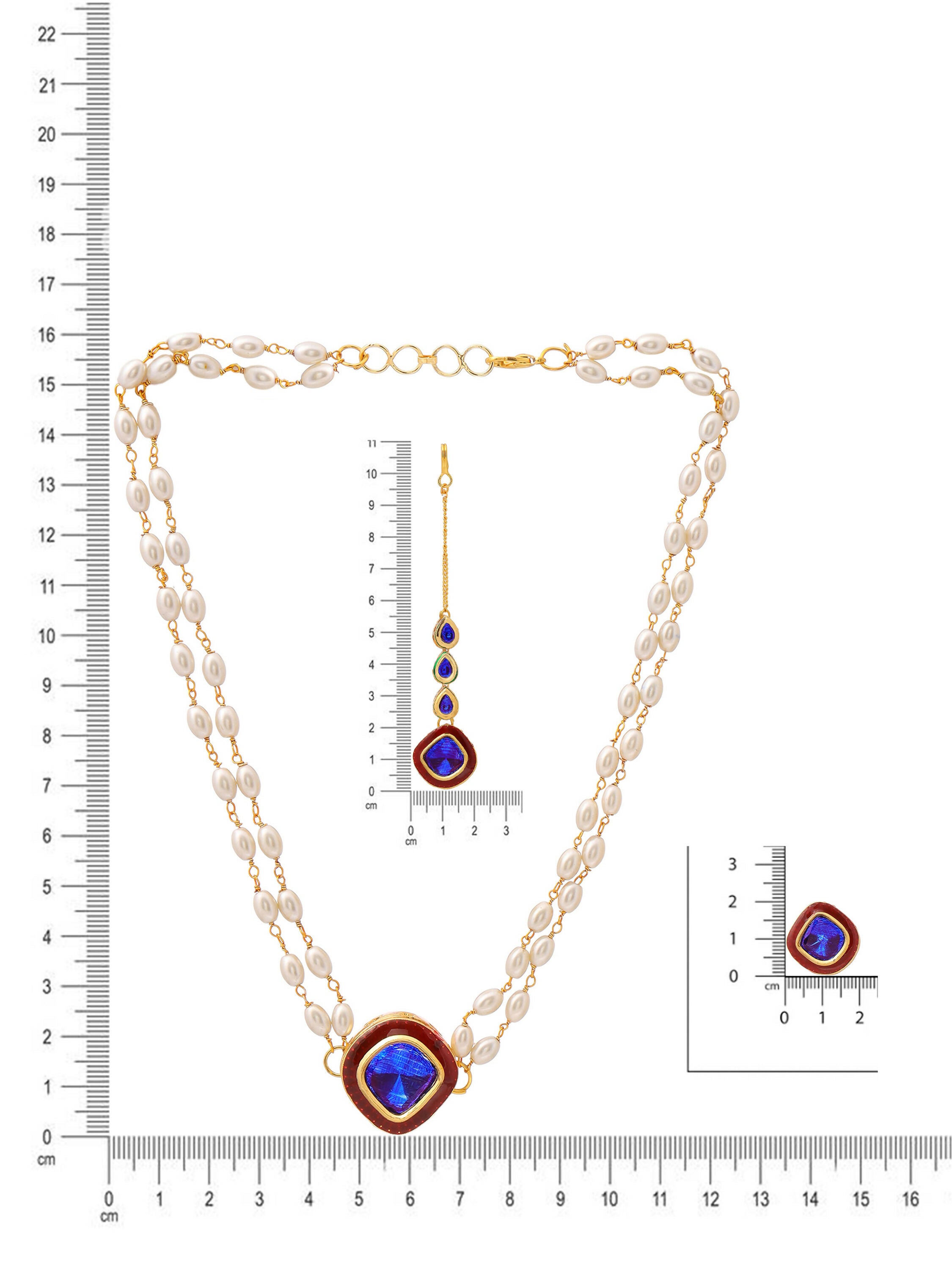 Ruby Raang Blue and Red Meenakari Kundan Necklace with Earrings & Maang Tikka