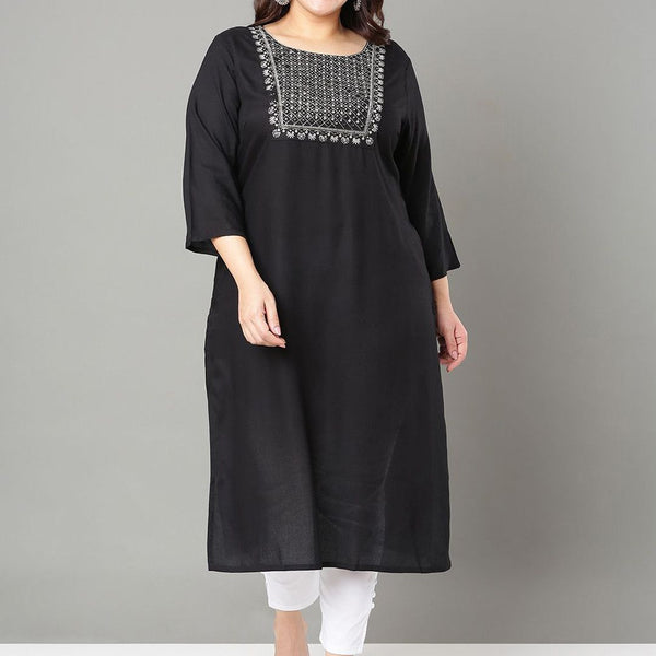 Sztori Plus Size Floral Yoke Design Mirror Work Straight Kurta - Distacart