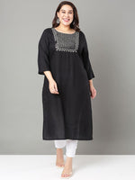 Thumbnail for Sztori Plus Size Floral Yoke Design Mirror Work Straight Kurta
