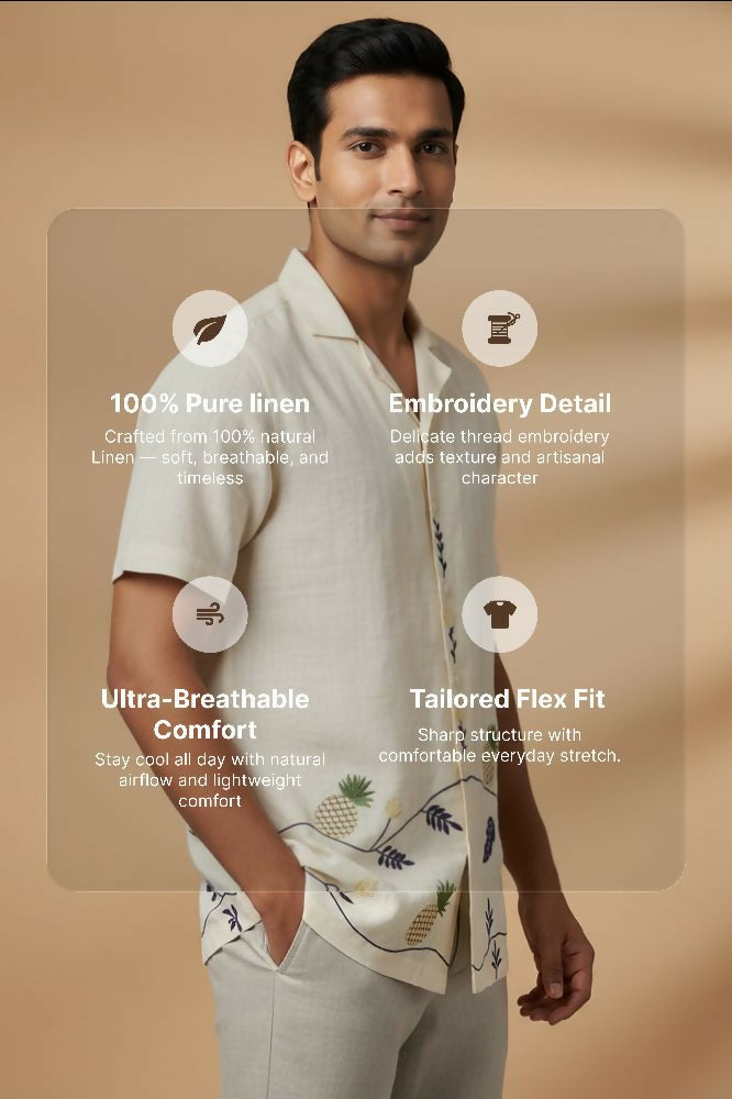 Pinora — Pineapple Embroidered Linen Shirt by Hilo Design - Dista