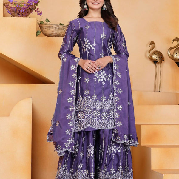 Teeya Creation Lavender Color Chinon Silk Wedding Wear Trending Palazzo Set - Distacart