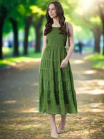 Thumbnail for Souchii Green Varlie Printed Tiered Dress – Flowy Fit & Flare