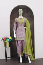 Thumbnail for Anaita Lavender Embroidered Silk Stitched Dhoti Suit - Distacart