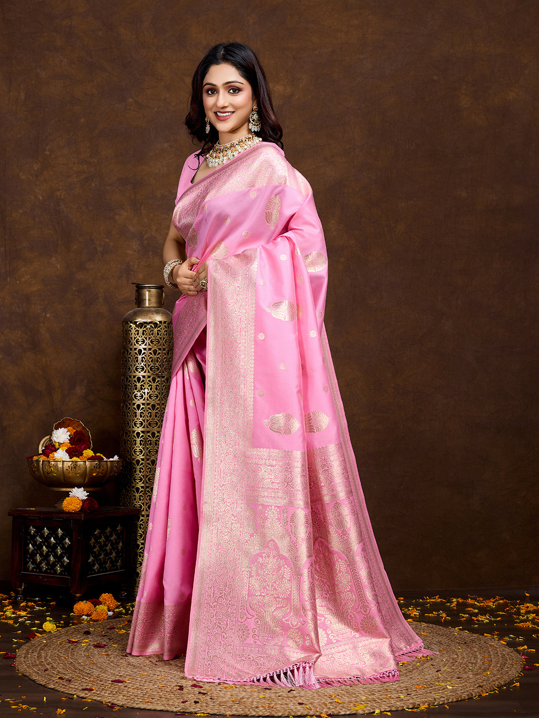 Vedant Vastram Banarasi Silk Fashion Saree - Pink - Distacart