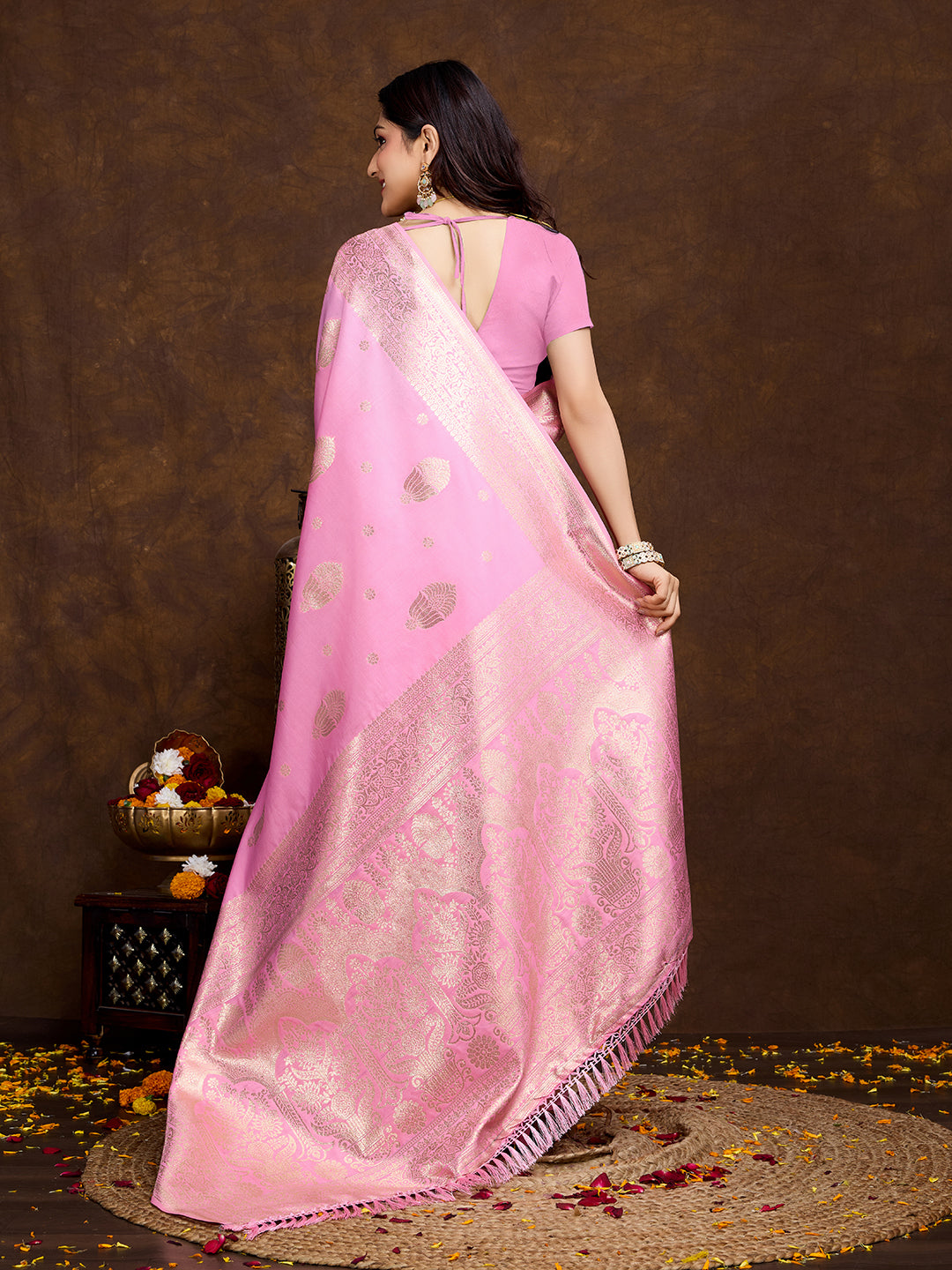 Vedant Vastram Banarasi Silk Fashion Saree - Pink - Distacart