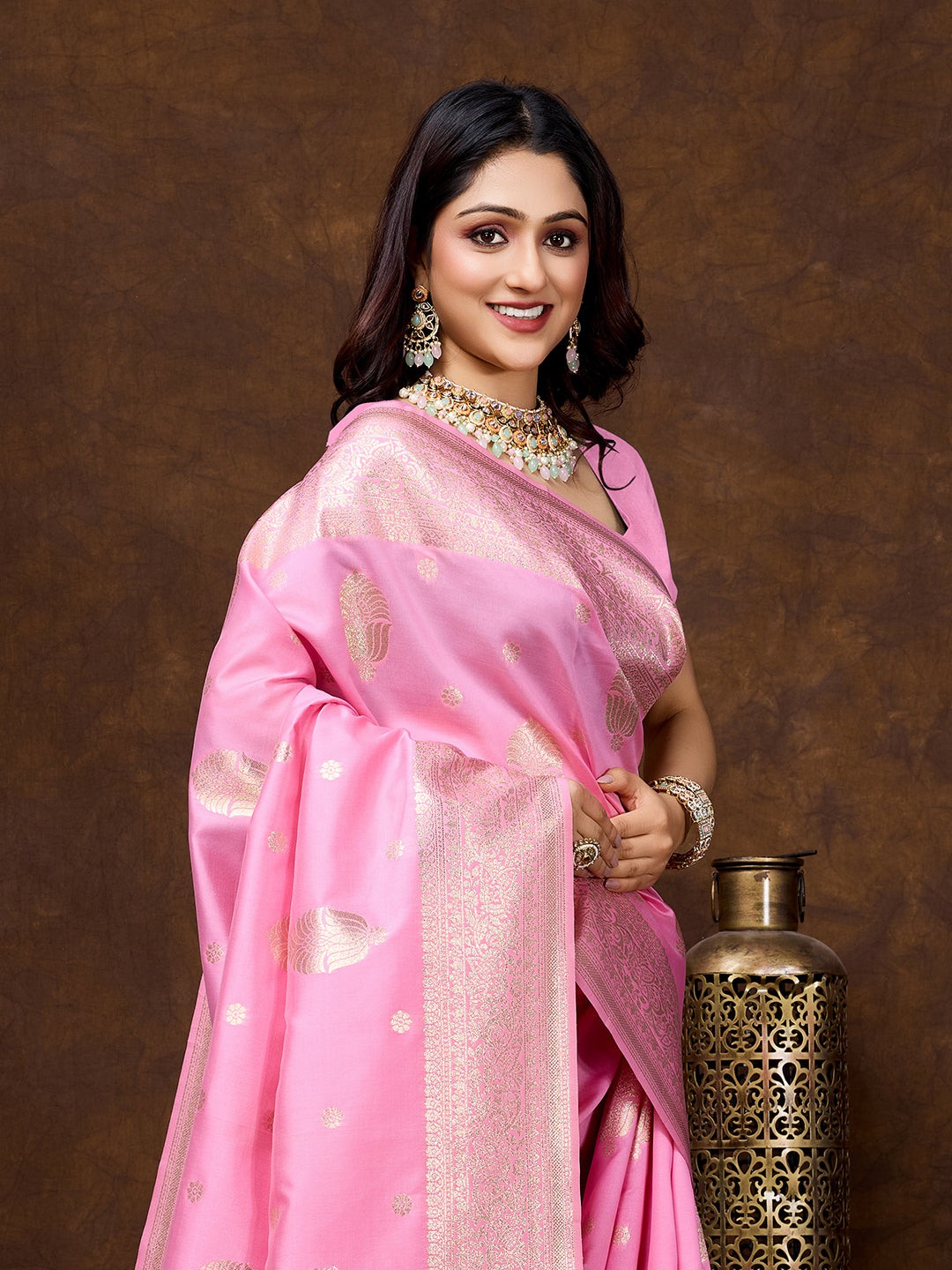 Vedant Vastram Banarasi Silk Fashion Saree - Pink - Distacart