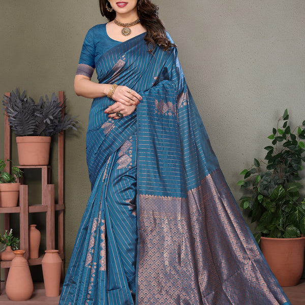 Vedant Vastram Litchi Silk Banarasi Silk Saree - Rama - Distacart