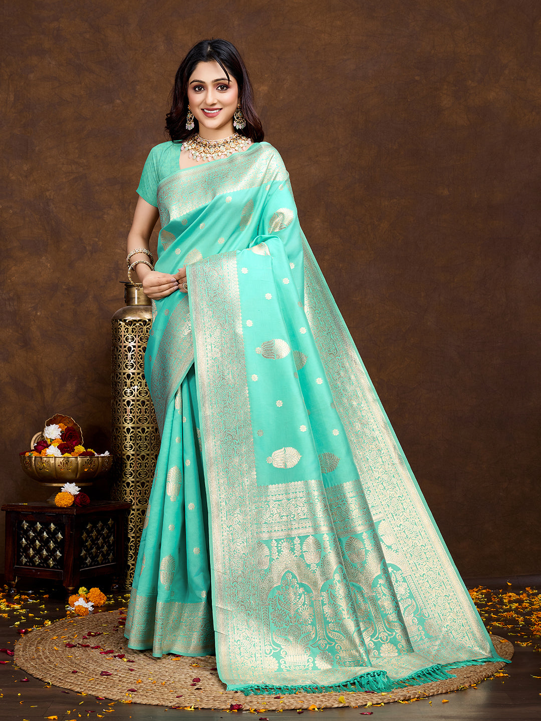 Vedant Vastram Banarasi Silk Fashion Saree - Seegreen - Distacart