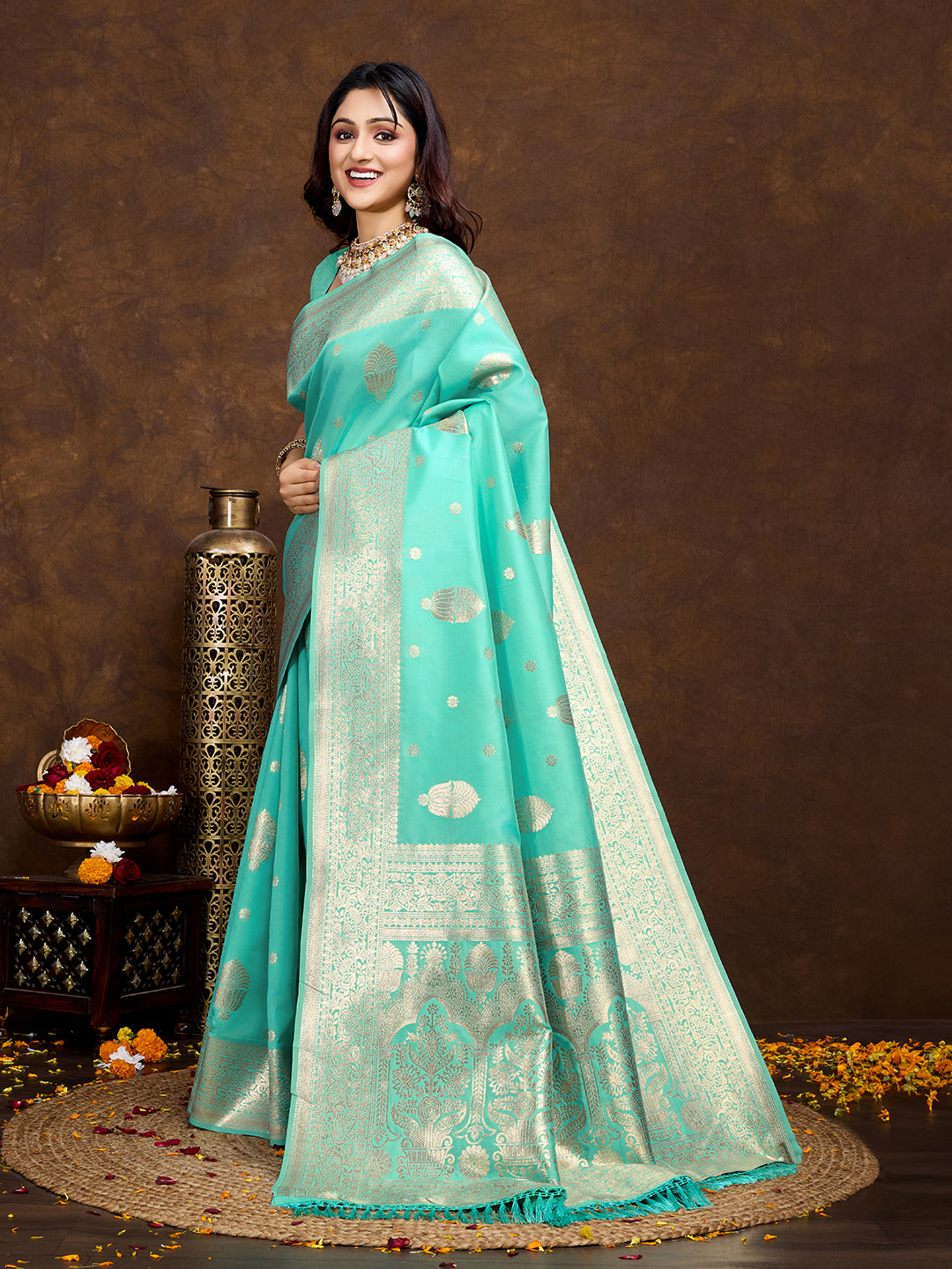Vedant Vastram Banarasi Silk Fashion Saree - Seegreen - Distacart