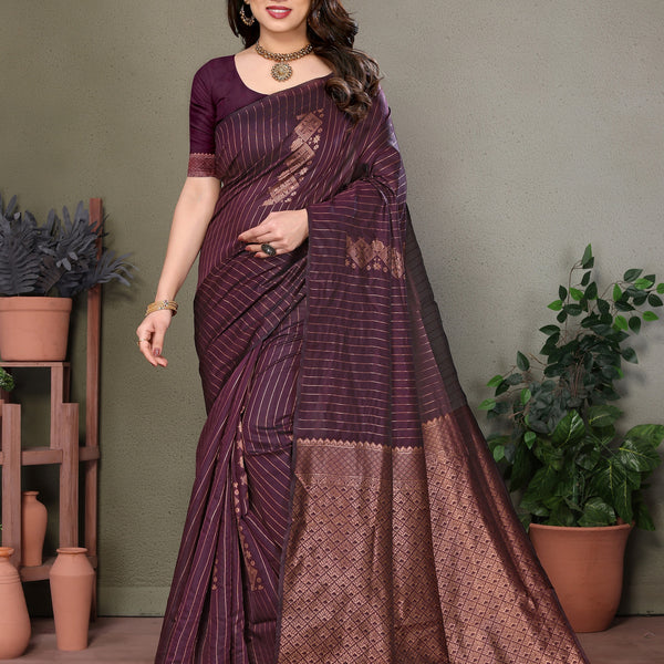Vedant Vastram Litchi Silk Banarasi Silk Saree - Wine - Distacart
