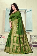 Thumbnail for Vedant Vastram Litchi Silk Designer Banarasi Saree - Mehndi - Distacart