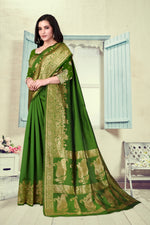 Thumbnail for Vedant Vastram Litchi Silk Designer Banarasi Saree - Mehndi - Distacart