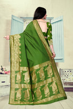 Thumbnail for Vedant Vastram Litchi Silk Designer Banarasi Saree - Mehndi - Distacart