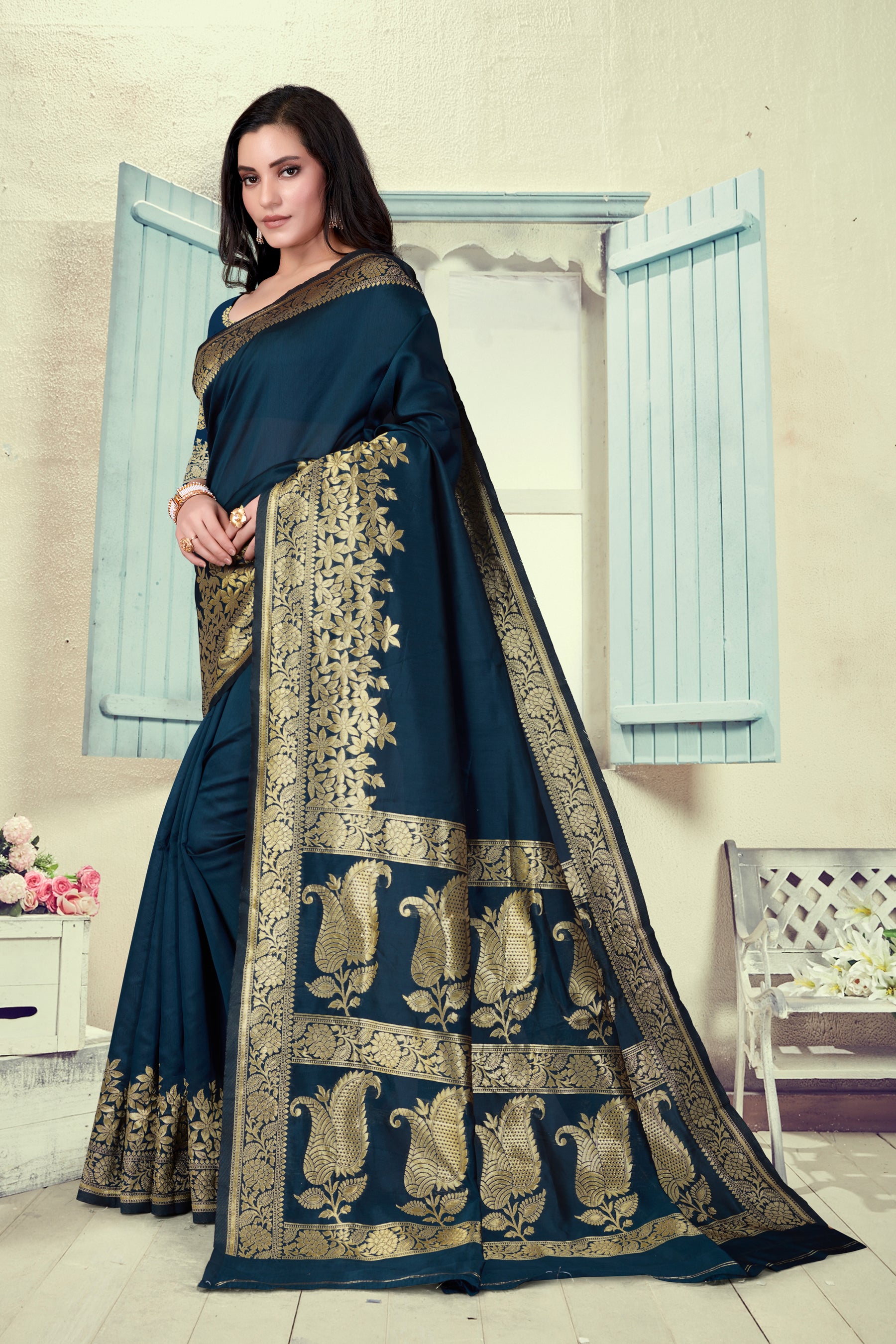 Vedant Vastram Litchi Silk Designer Banarasi Saree - Morpich - Distacart