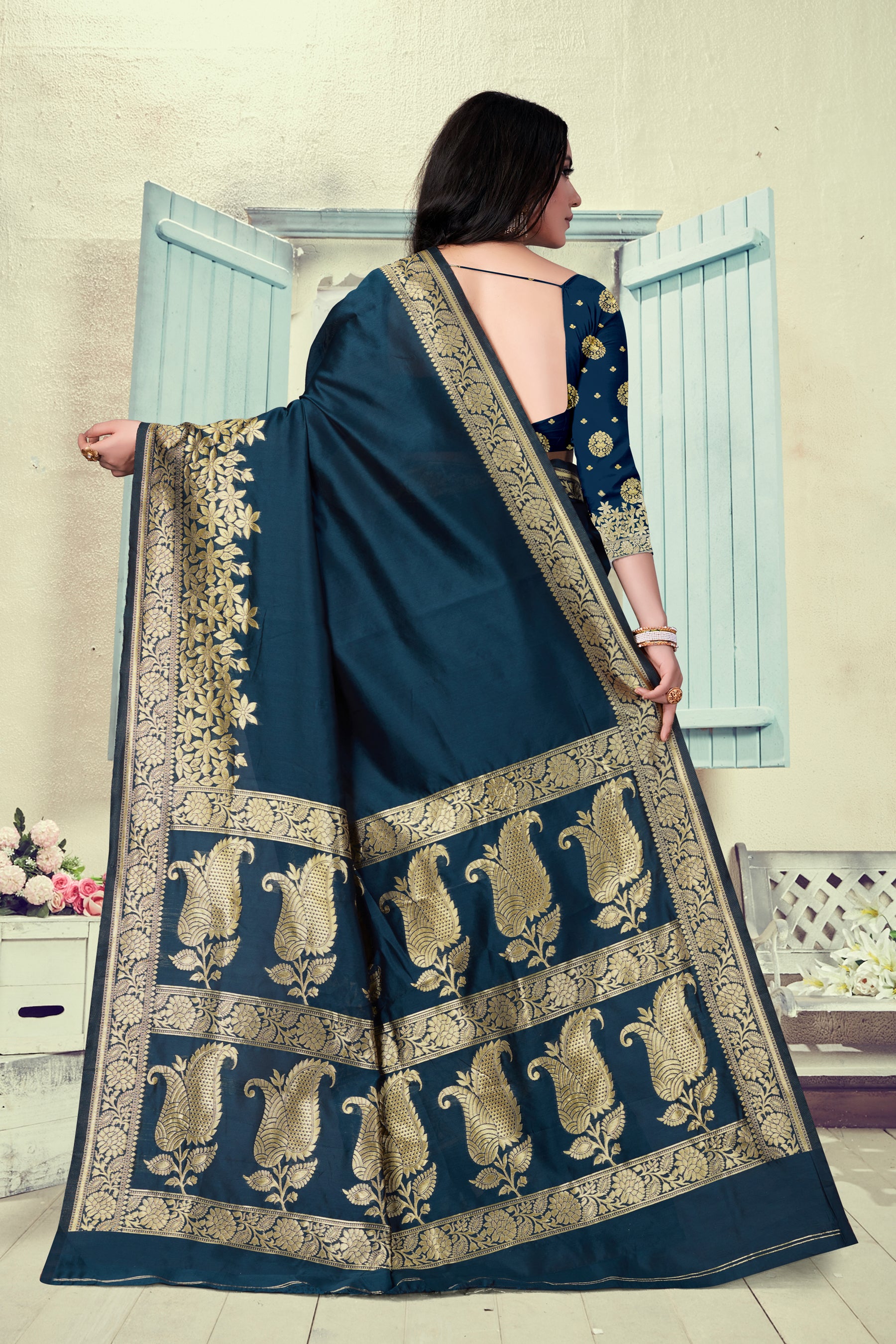 Vedant Vastram Litchi Silk Designer Banarasi Saree - Morpich - Distacart