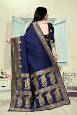 Thumbnail for Vedant Vastram Litchi Silk Designer Banarasi Saree - Navy Blue - Distacart