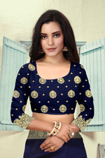 Thumbnail for Vedant Vastram Litchi Silk Designer Banarasi Saree - Navy Blue - Distacart