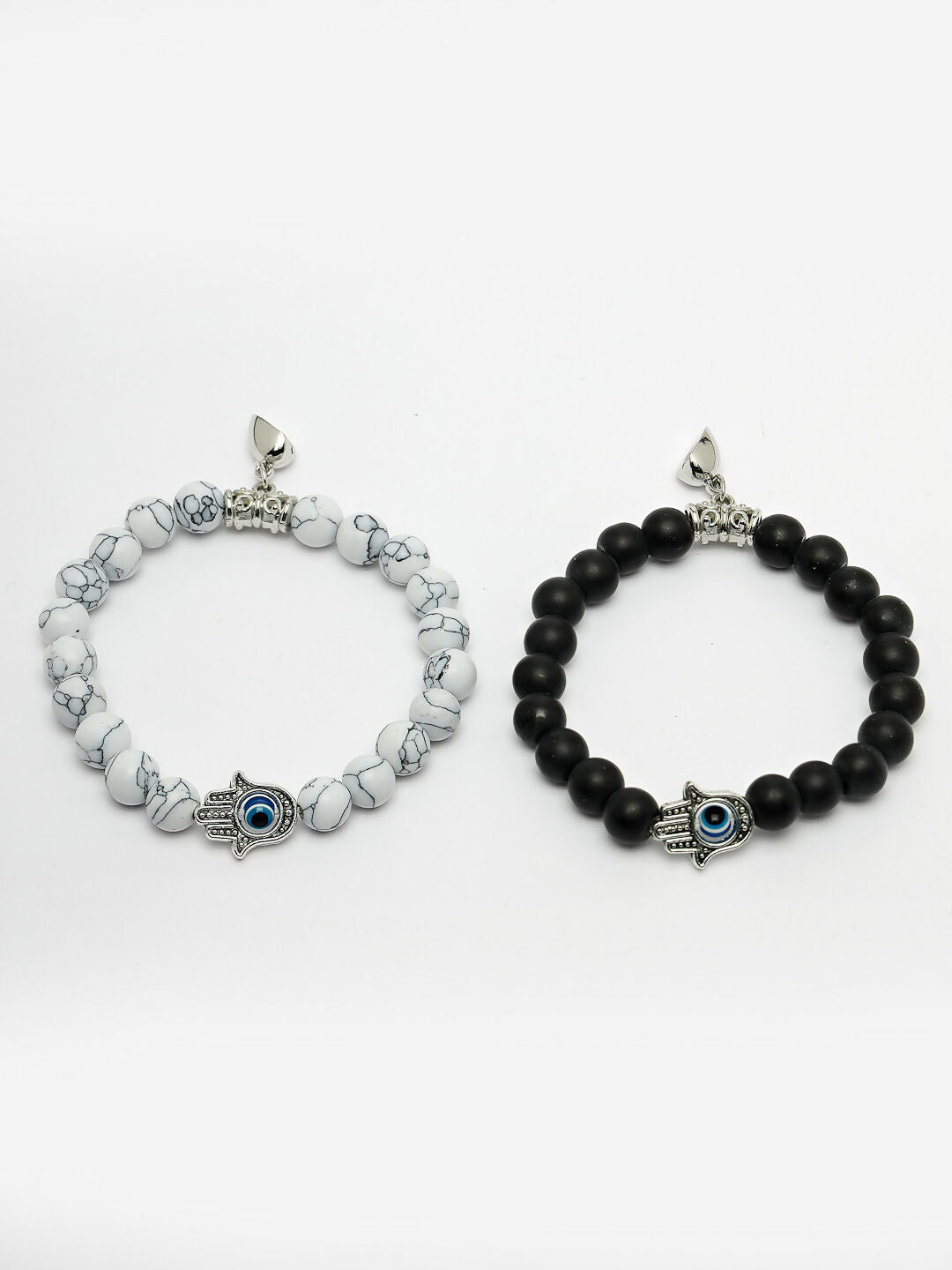 NVR Men & Women Set of 2 Black & White Marbel Crystal Bracelet - Distacart
