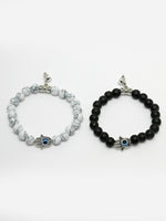 Thumbnail for NVR Men & Women Set of 2 Black & White Marbel Crystal Bracelet - Distacart