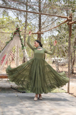 Thumbnail for Evanik Mehendi Faux Blooming Gown With Dupatta With Rich Sequins Embroidered work