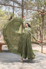 Thumbnail for Evanik Mehendi Faux Blooming Gown With Dupatta With Rich Sequins Embroidered work