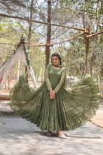 Thumbnail for Evanik Mehendi Faux Blooming Gown With Dupatta With Rich Sequins Embroidered work