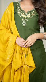 Thumbnail for Lorenvalley Fashion Mahendi Roman Silk Hand Work Kurta Pant with Dupatta