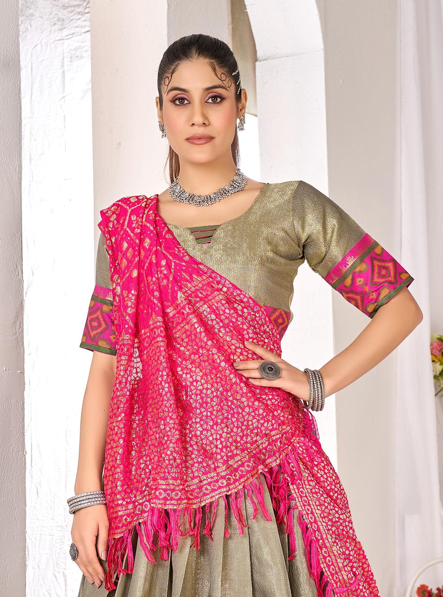 Anaita Mehndi Weaving Work Silk Lehenga Choli - Distacart