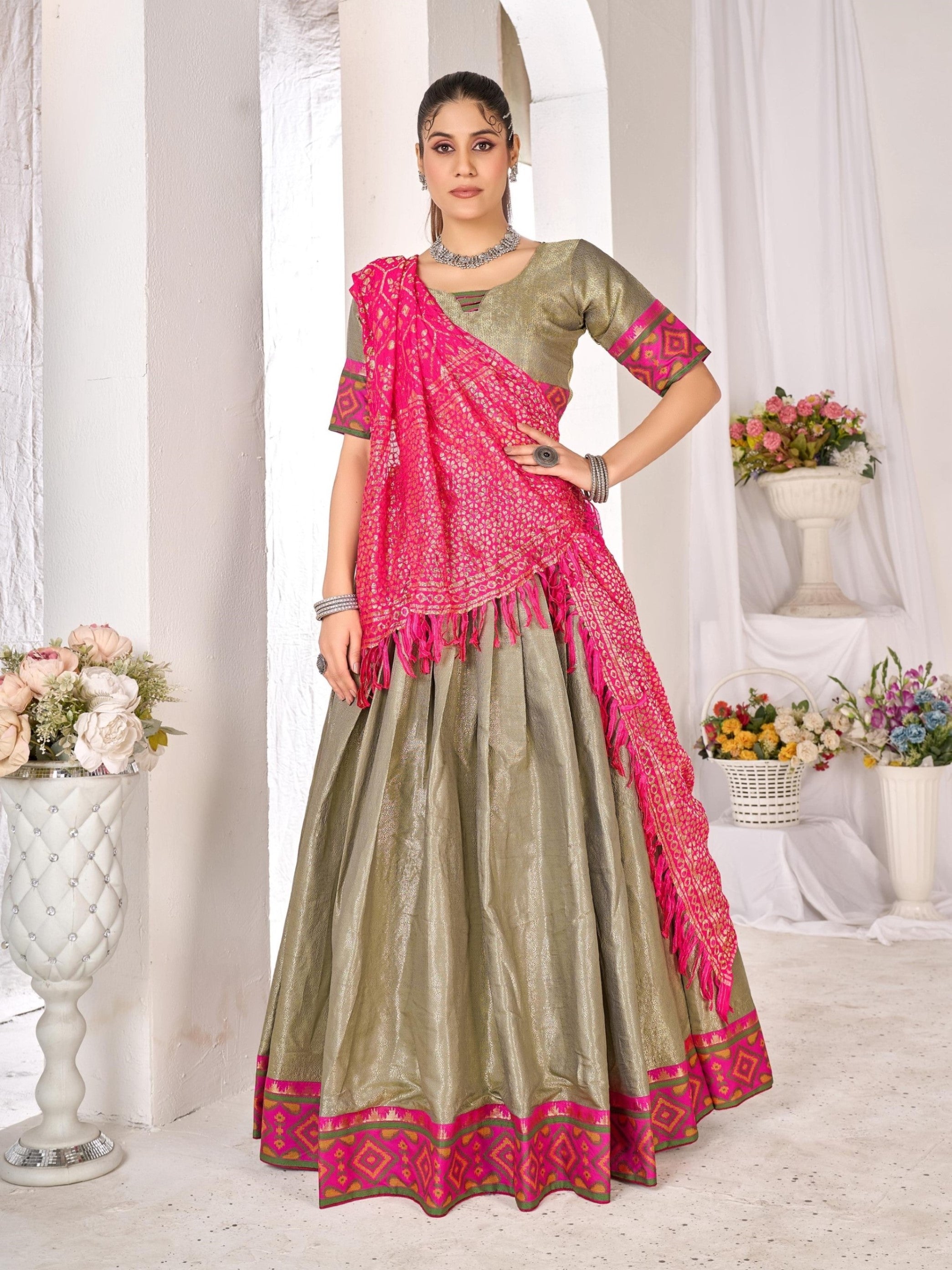 Anaita Mehndi Weaving Work Silk Lehenga Choli - Distacart