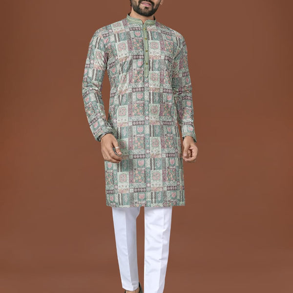 Anaita Mehendi Lucknowi Silk Straight Kurta - Distacart