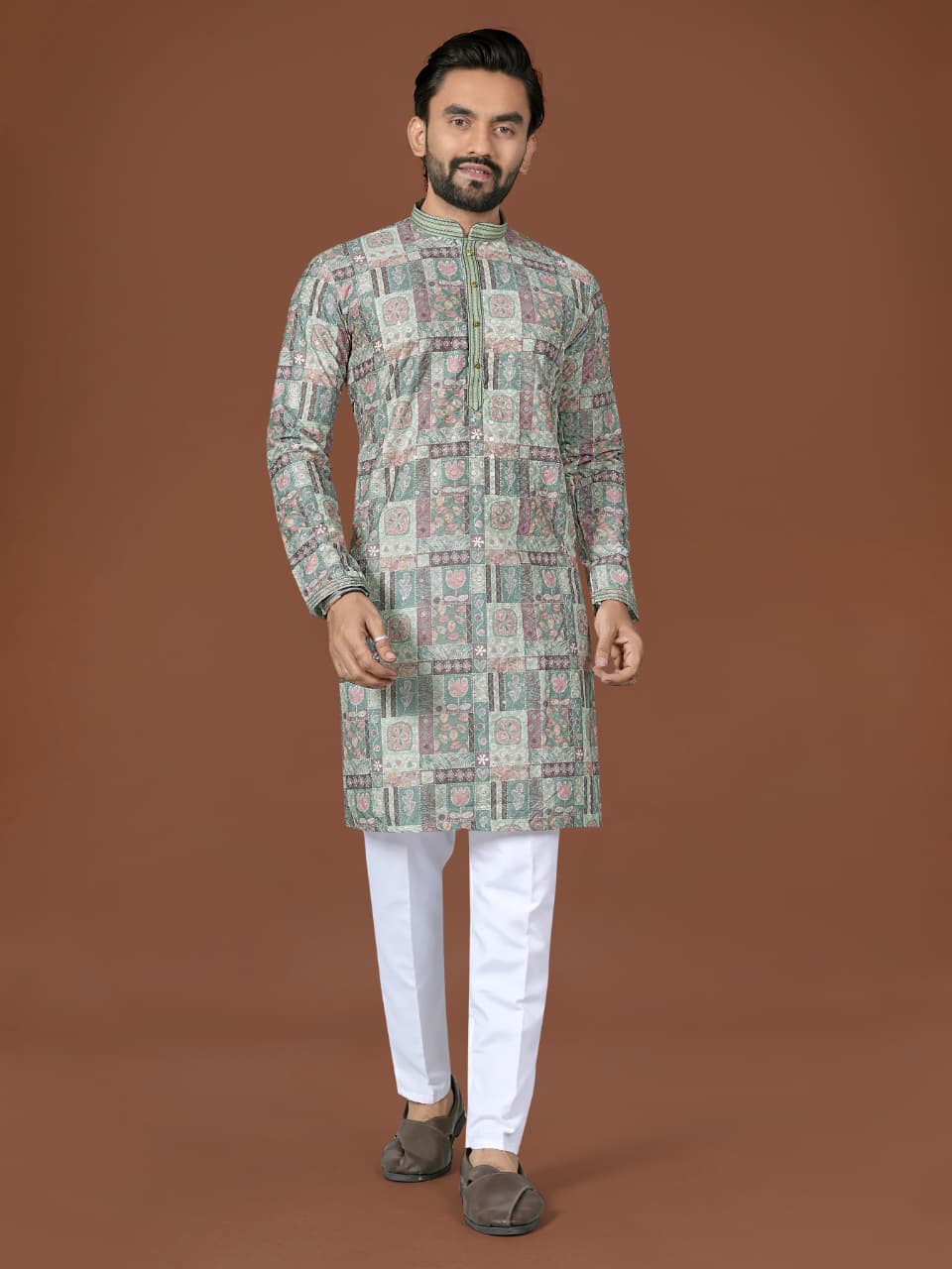 Anaita Mehendi Lucknowi Silk Straight Kurta - Distacart