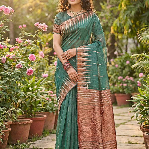 Anaita Mehendi Linen Woven Work Saree With Blouse - Distacart