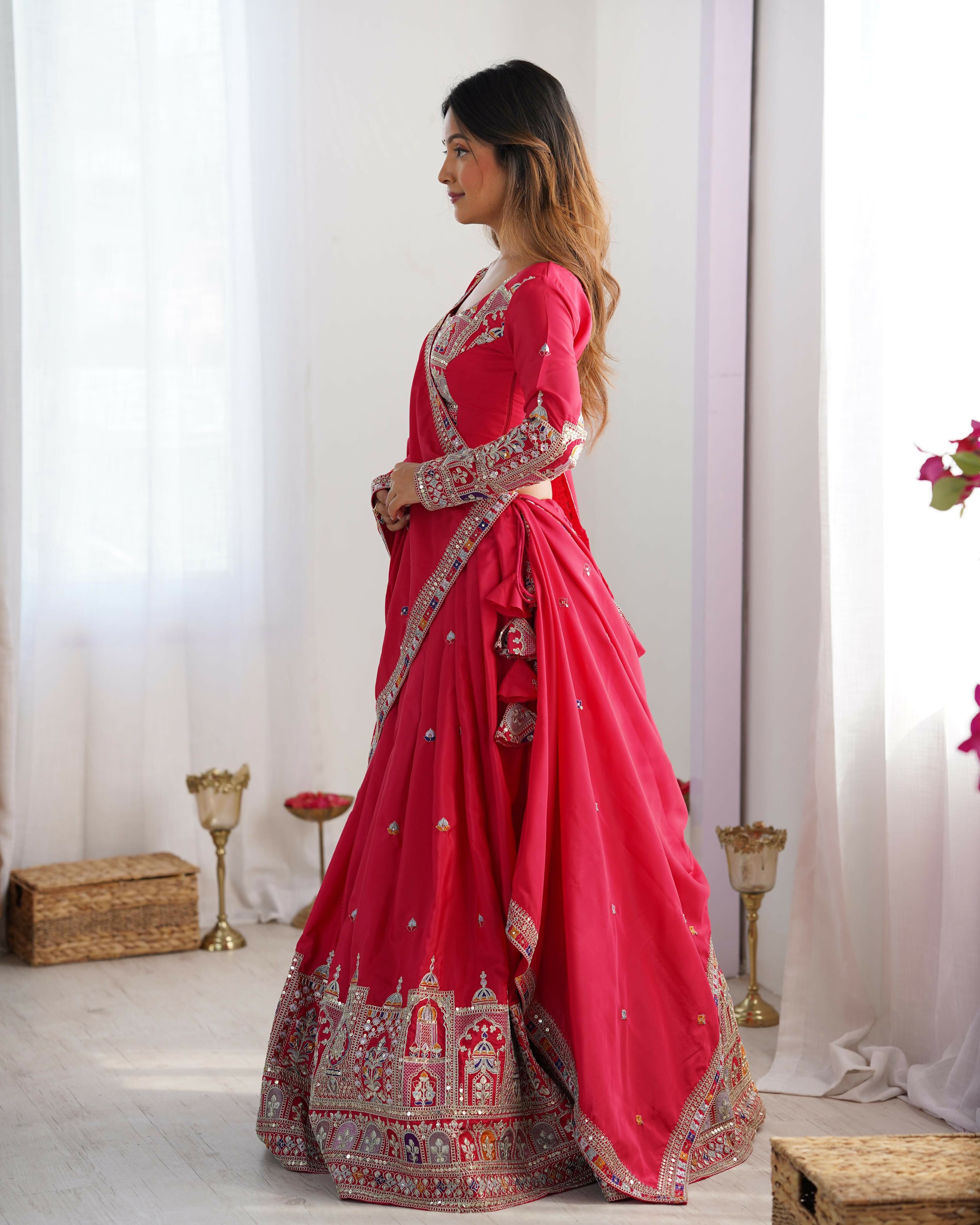 Joban Fashion Magenta Pink Lehenga Crepe silk Coding Dori with Sequence with Rivet Moti