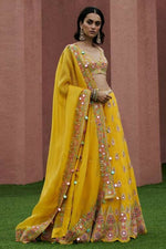 Thumbnail for Jyoti Fashion Yellow Thread with Mirror Embroidery Georgette Lehenga Choli with Dupatta - Distacart