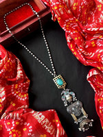 Thumbnail for Joban Fashion Sky Blue Brass Monalisa Stone Dual Tone Beaded Pendant Chain Necklace