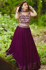 Thumbnail for Jyoti Fashion Wine Crush Georgette Designer Lehenga Choli with Dupatta - Distacart