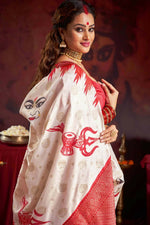 Thumbnail for Joban Fashion Off White Silk Blend Garad Saree