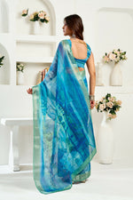 Thumbnail for Vastranavya Aqua Blue Digital Printed Linen Ready To Wear Designer Saree with Unstitched Blouse - Distacart