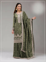 Thumbnail for Anaita Green Gold Crush Stitched Suit with Embroidery & Sequins Work - Distacart
