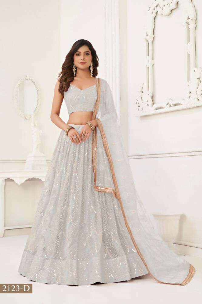 Aastha Fashion Off White Butterfly Net Tone To Tone Thread Work, Sequence Work And Original Mirror Work Embroidery Wedding Wear Lehenga Choli - Distacart