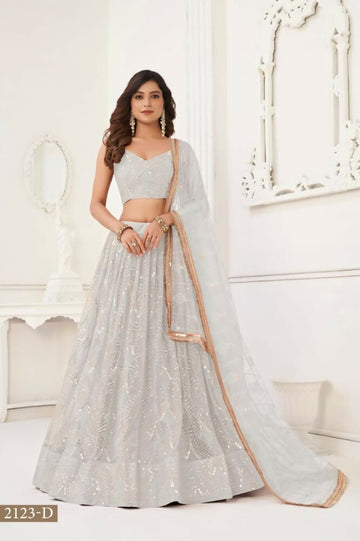 Aastha Fashion Off White Butterfly Net Tone To Tone Thread Work, Sequence Work And Original Mirror Work Embroidery Wedding Wear Lehenga Choli - Distacart