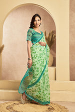 Thumbnail for Vastranavya Mint Green Digital Printed Linen Ready To Wear Designer Saree with Unstitched Blouse - Distacart