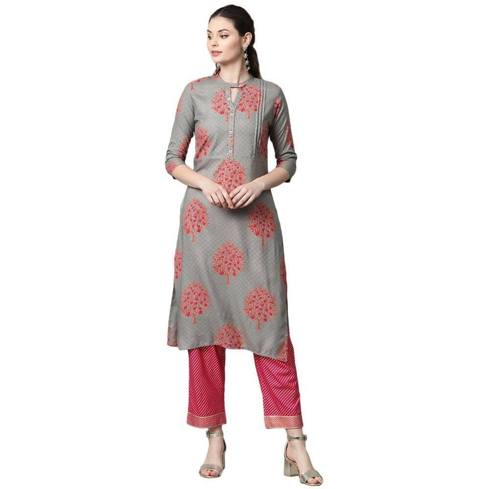 Anubhutee Women's Rayon Printed Grey Kurta Set with Trouser - Distacart