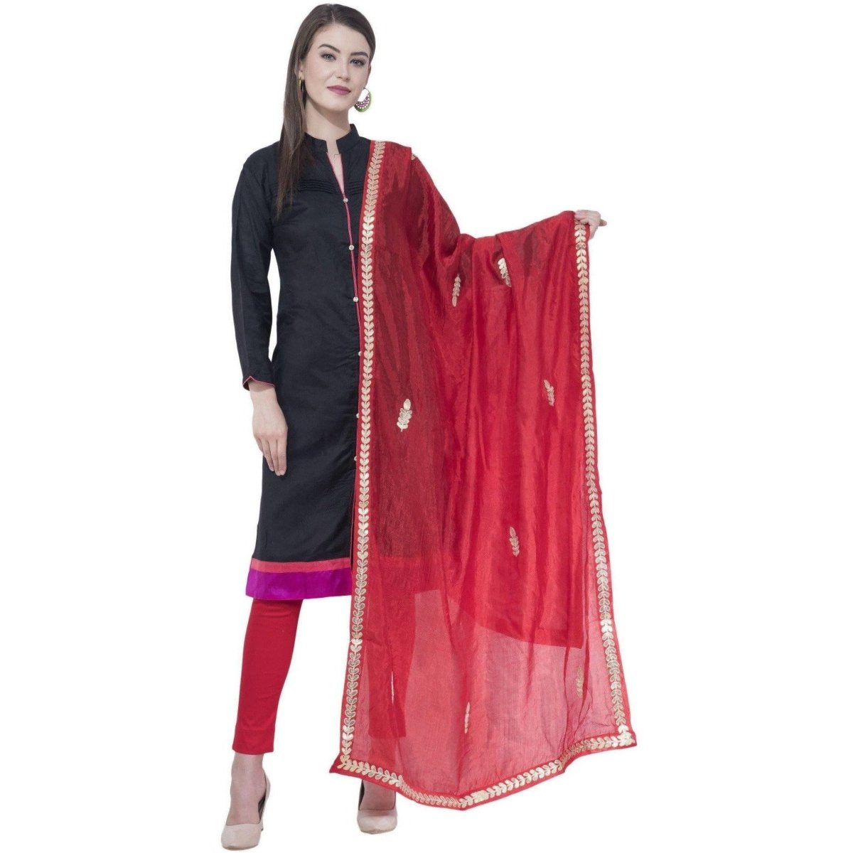 A R SILK Red Color Fancy Silk Dupattas and Chunnis
