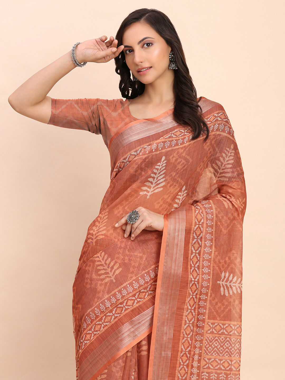 Astita Linen Cotton Rust Saree