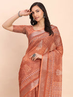 Thumbnail for Astita Linen Cotton Rust Saree
