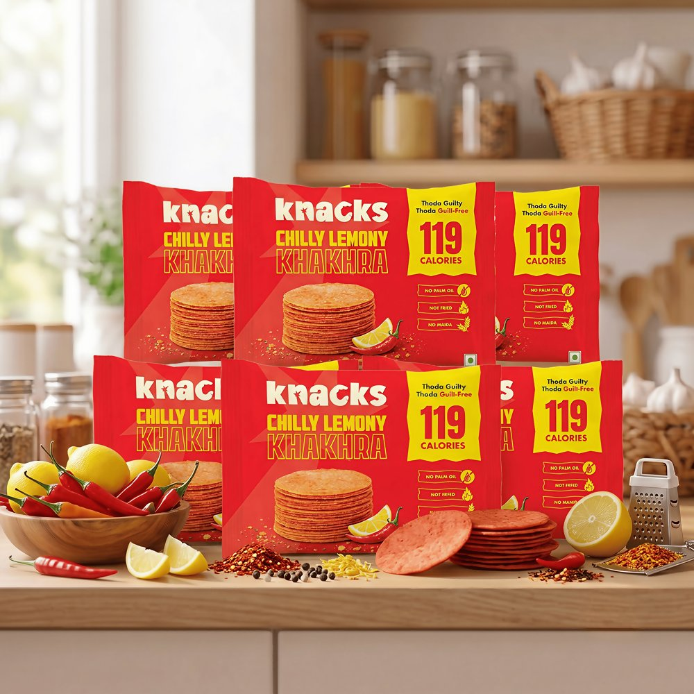 Knacks Coin Khakhra Crisps - Chilly Lemony Flavour - Dista