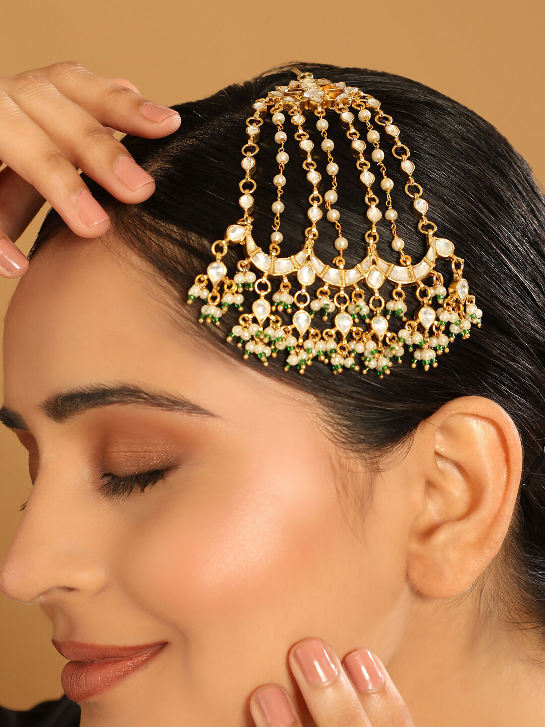 Nuyug 22K Gold-Plated Kundan Studded Jhumar Paasa Statement Head Jewellery